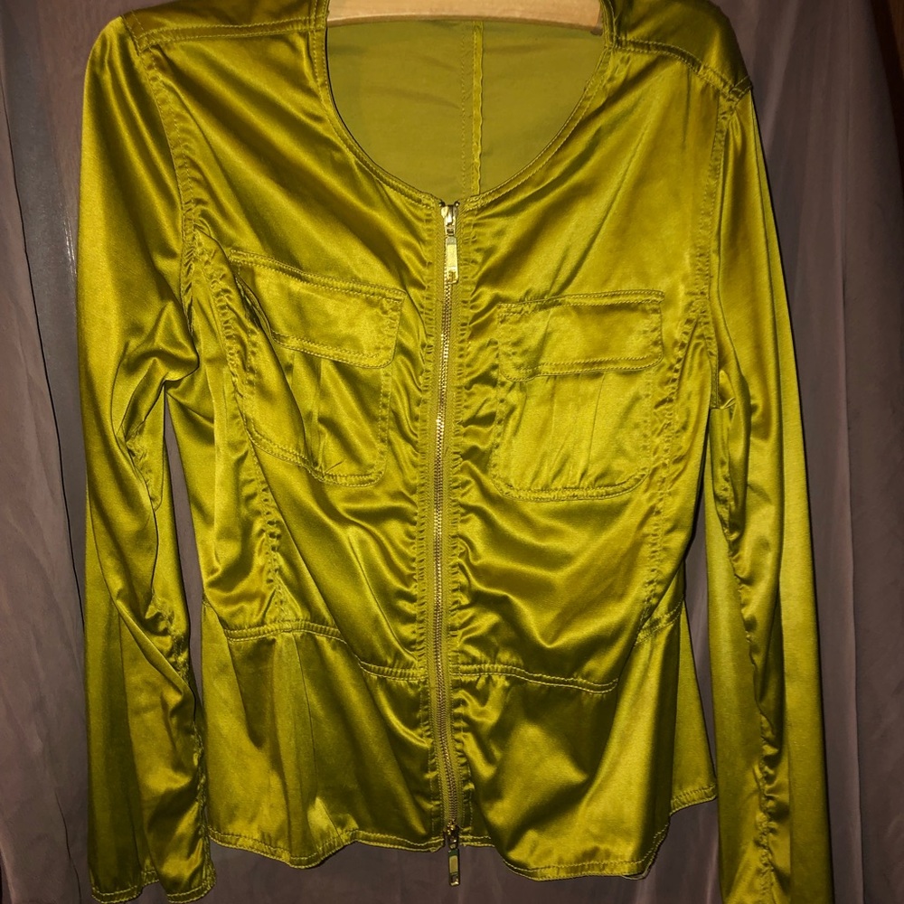 Green satin moto jacket